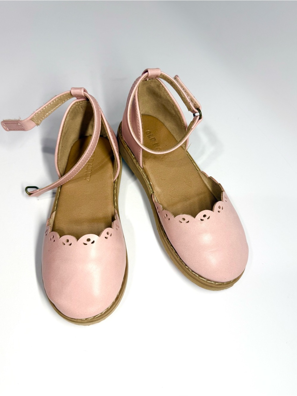 Girls' Pink Scallop Ankle-Strap Mary Jane Flats 9